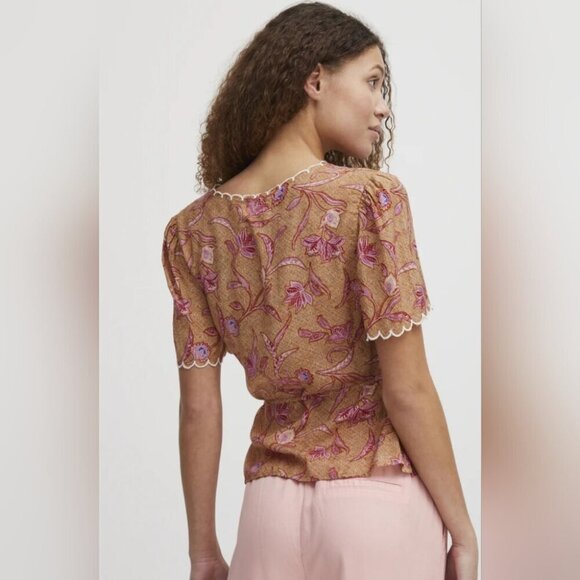Atelier Reve Dorine Wrap Blouse Brown Pink  Print - Picture 3 of 11